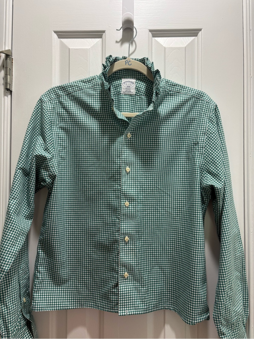 Green Gingham Button-Down repurposed Shirt for Women